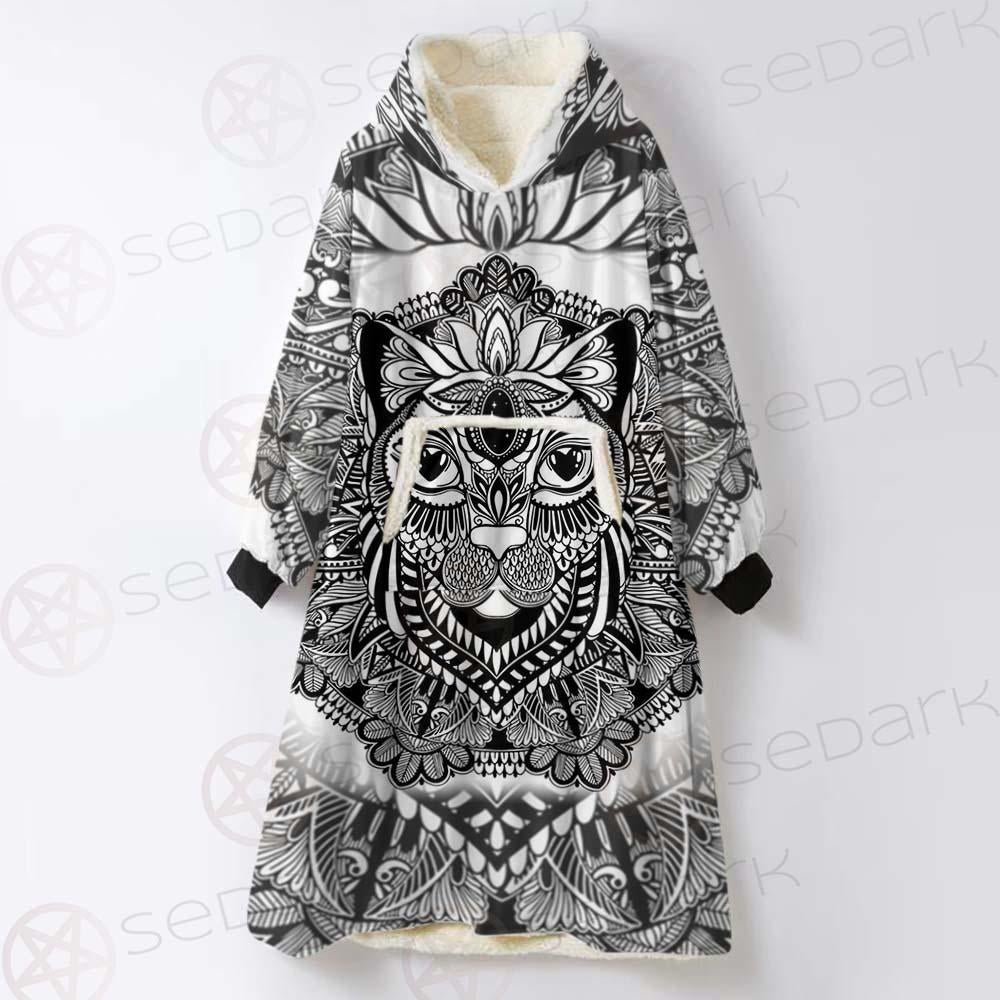 Cat Mystic And Mandala Tattoo SDN-1065 Oversized Sherpa Blanket Hoodie