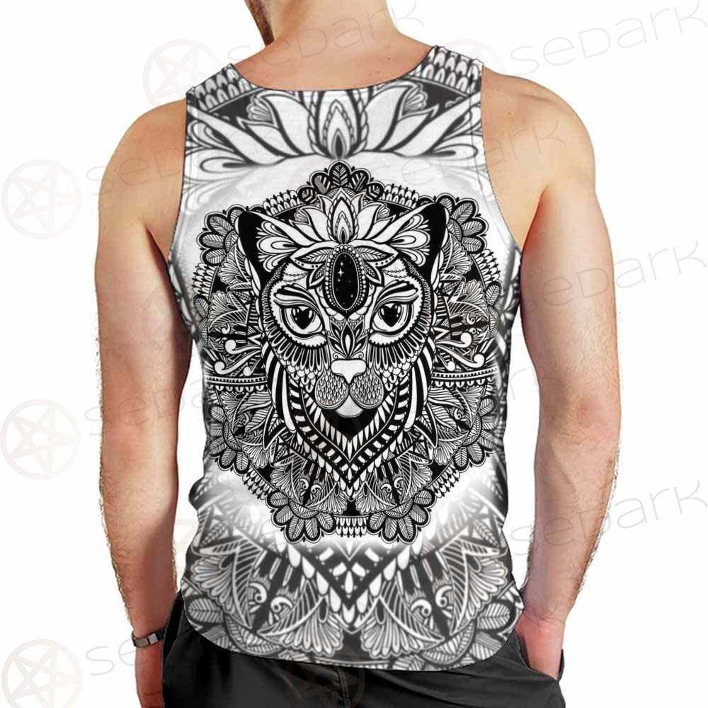Cat Mystic And Mandala Tattoo SDN-1065 Men Tank-tops
