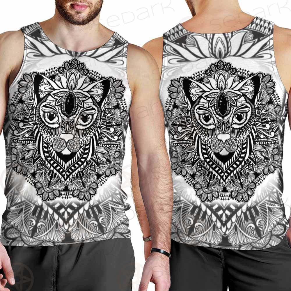 Cat Mystic And Mandala Tattoo SDN-1065 Men Tank-tops