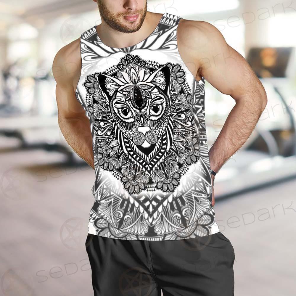 Cat Mystic And Mandala Tattoo SDN-1065 Men Tank-tops