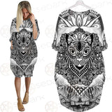 Cat Mystic And Mandala Tattoo SDN-1065 Batwing Pocket Dress