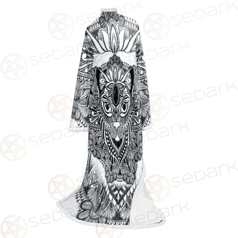 Cat Mystic And Mandala Tattoo SDN-1065 Sleeved Blanket