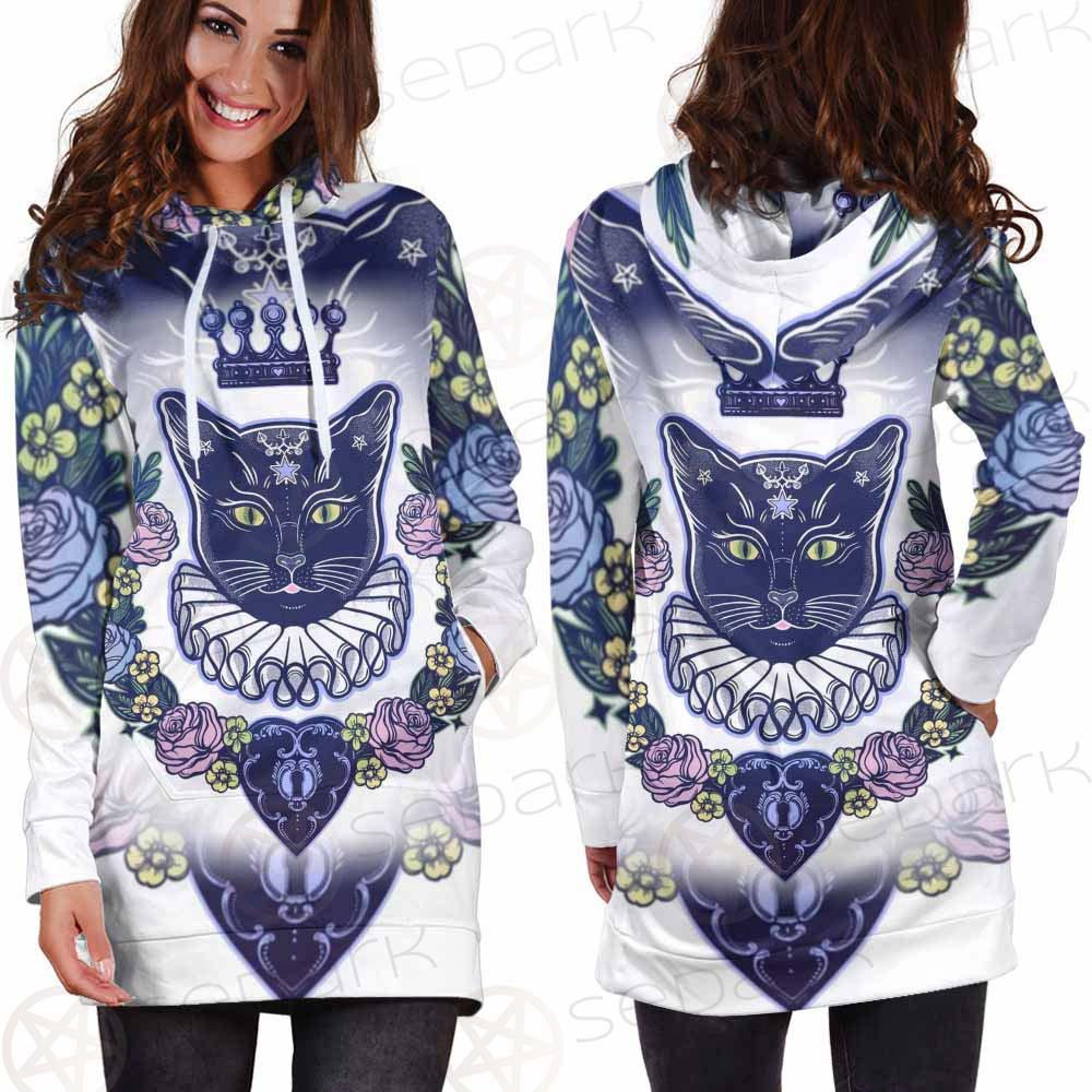Black Cat Silhouette Portrait SDN-1066 Hoodie Dress
