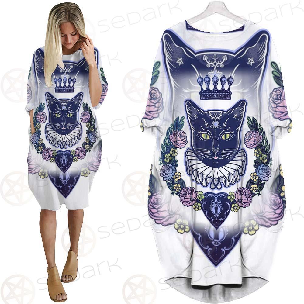 Black Cat Silhouette Portrait SDN-1066 Batwing Pocket Dress