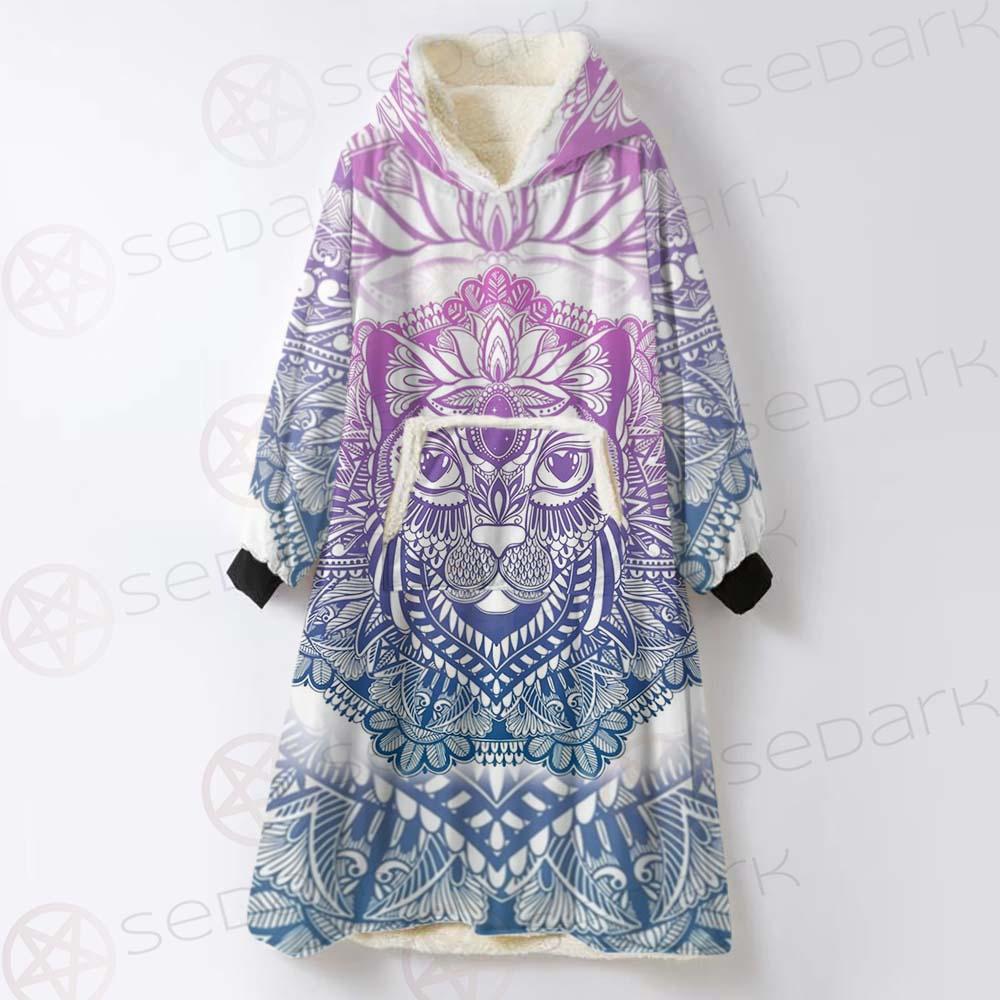 Cat Mystic And Mandala Tattoo SDN-1067 Oversized Sherpa Blanket Hoodie