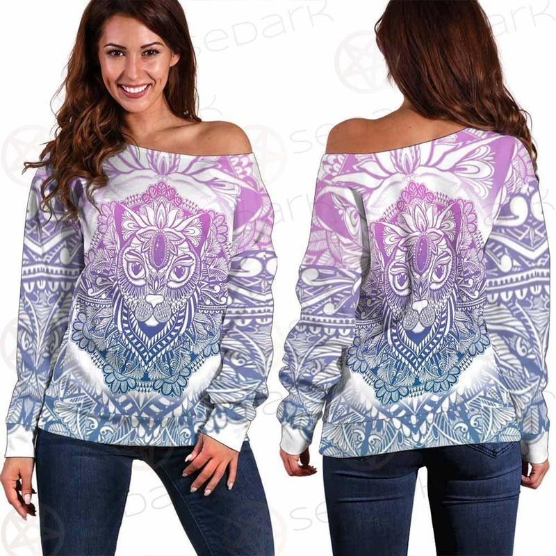Cat Mystic And Mandala Tattoo SDN-1067 Off Shoulder Sweaters