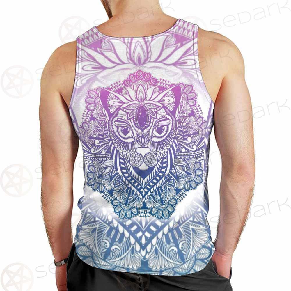 Cat Mystic And Mandala Tattoo SDN-1067 Men Tank-tops