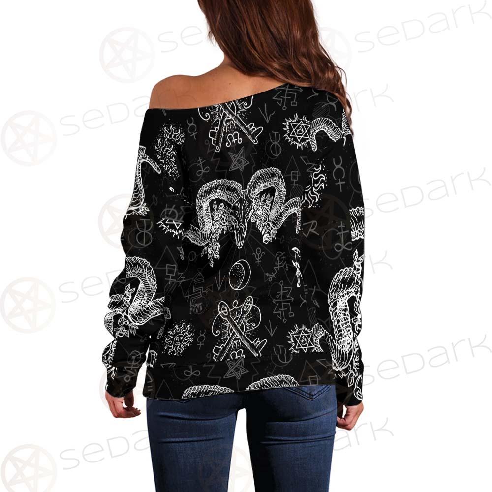 Devils Head With Horns SDN-1079 Off Shoulder Sweaters