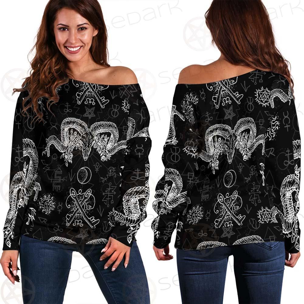 Devils Head With Horns SDN-1079 Off Shoulder Sweaters