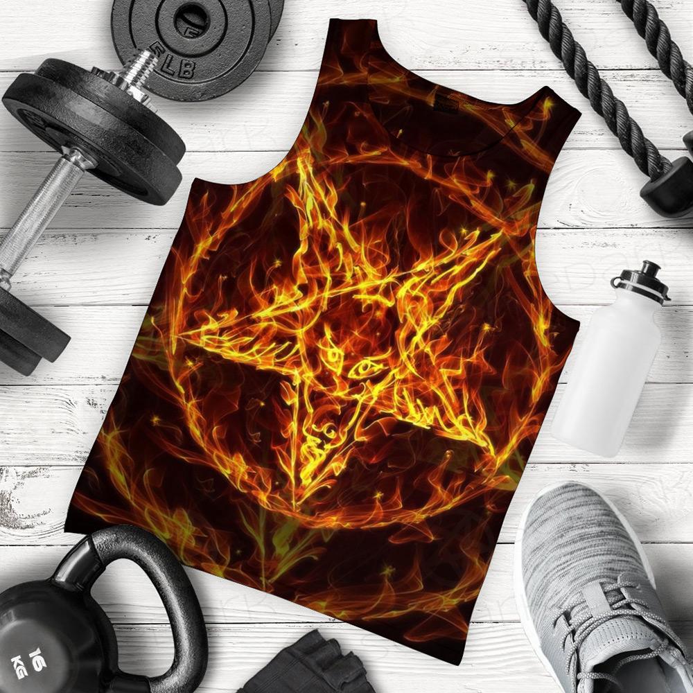 Satanic Fire Pentagram Men Tank-tops