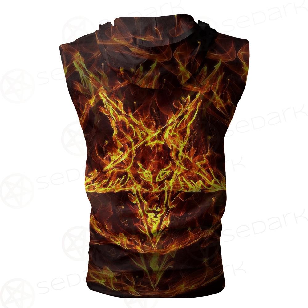 Satanic Fire Pentagram Zip Sleeveless Hoodie