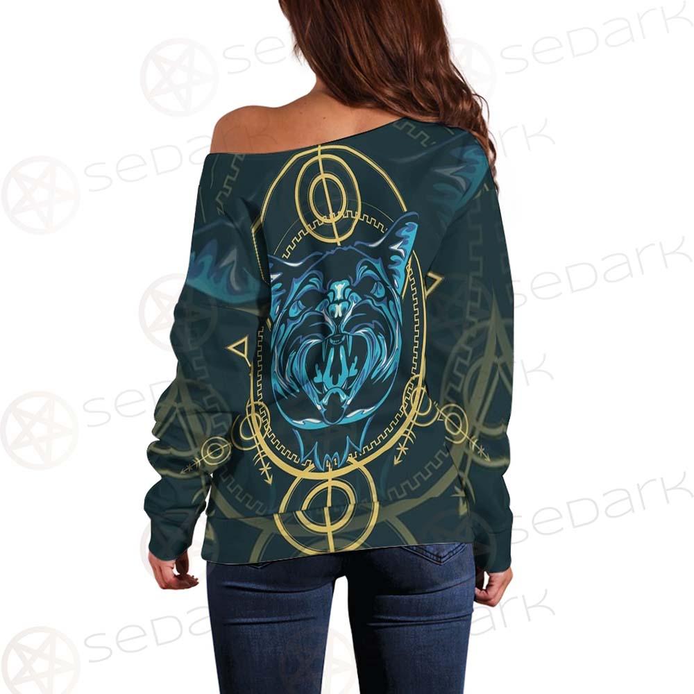 Modeling And Using Pop Art Coloring SDN-1084 Off Shoulder Sweaters