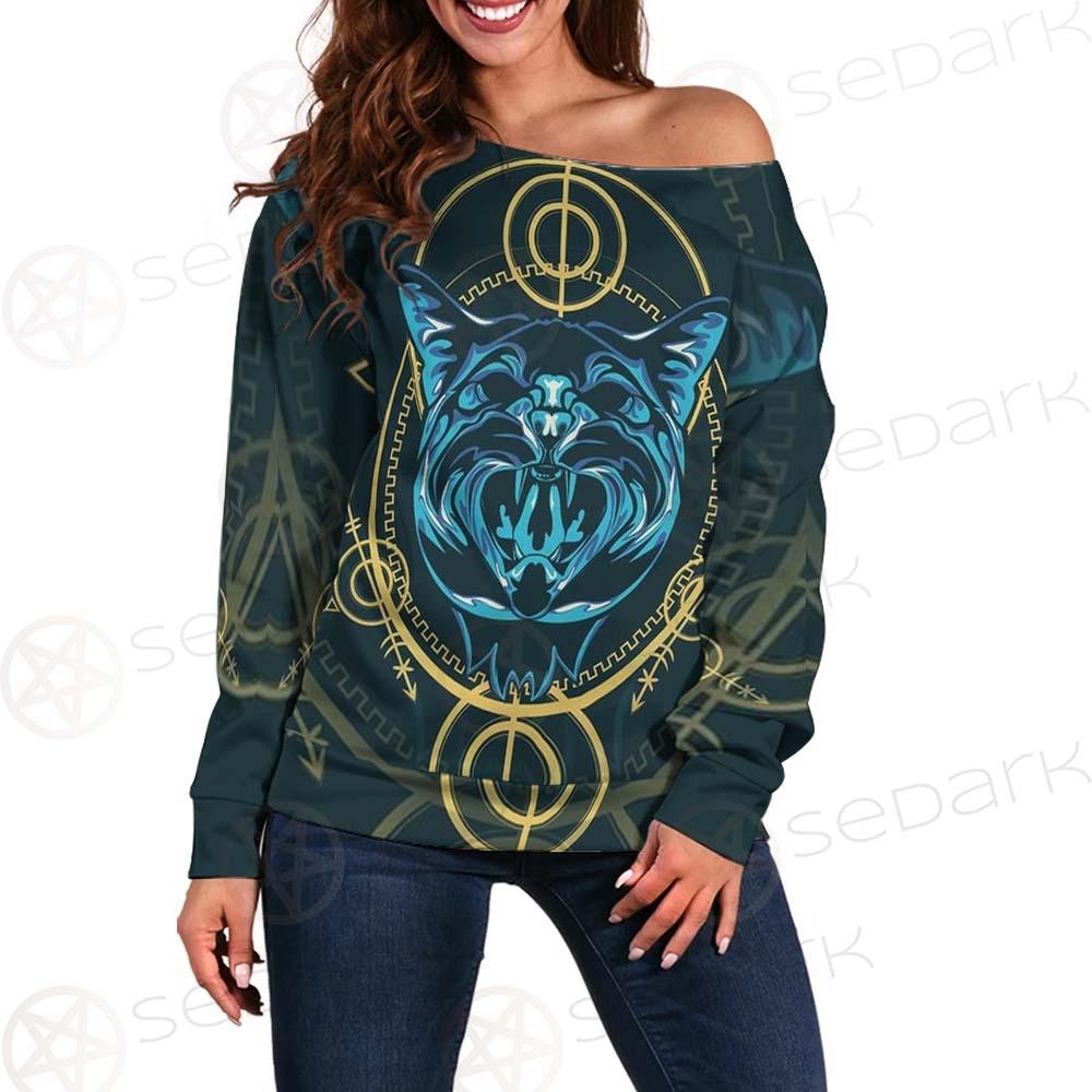 Modeling And Using Pop Art Coloring SDN-1084 Off Shoulder Sweaters