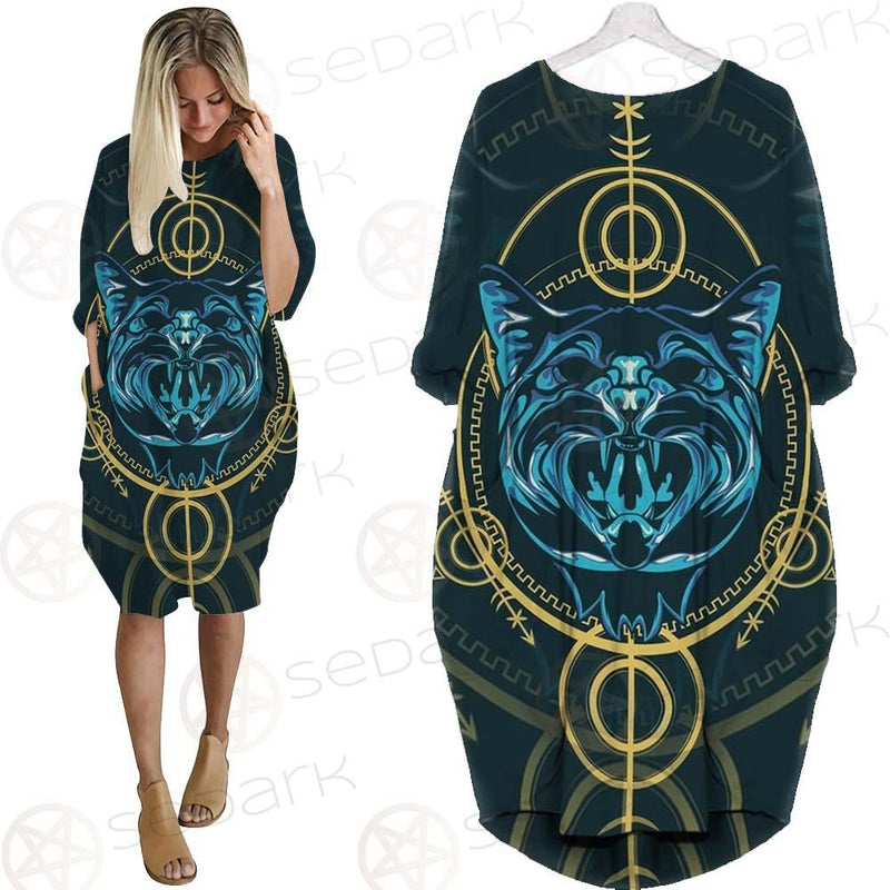 Modeling And Using Pop Art Coloring SDN-1084 Batwing Pocket Dress