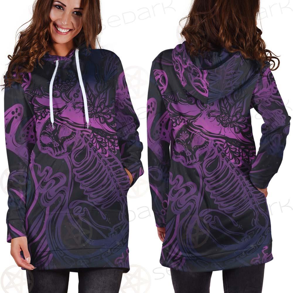 Vector Composition With Mystical Cat Skeleton SDN-1085 Hoodie Dress