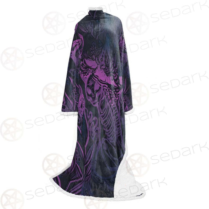 Vector Composition With Mystical Cat Skeleton SDN-1085 Sleeved Blanket
