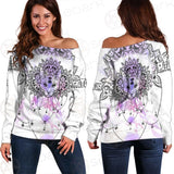 Dreamcatcher With Four Eyed Cat SDN-1086 Off Shoulder Sweaters