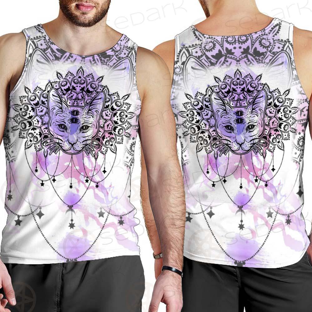 Dreamcatcher With Four Eyed Cat SDN-1086 Men Tank-tops