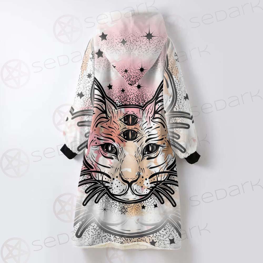 Illustration With Four Eyed Magic Cat SDN-1088 Oversized Sherpa Blanket Hoodie