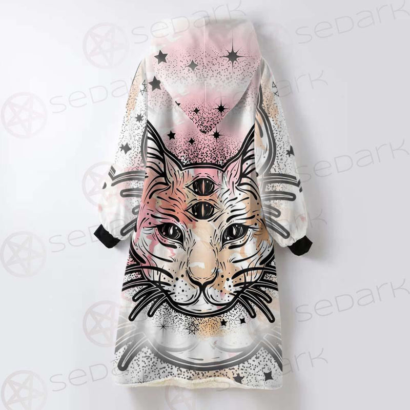 Illustration With Four Eyed Magic Cat SDN-1088 Oversized Sherpa Blanket Hoodie