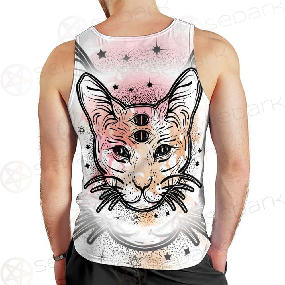 Illustration With Four Eyed Magic Cat SDN-1088 Men Tank-tops