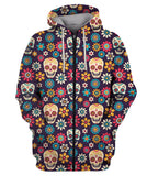 Sugar Skulls And Flowers On Dark Zip Hoodie