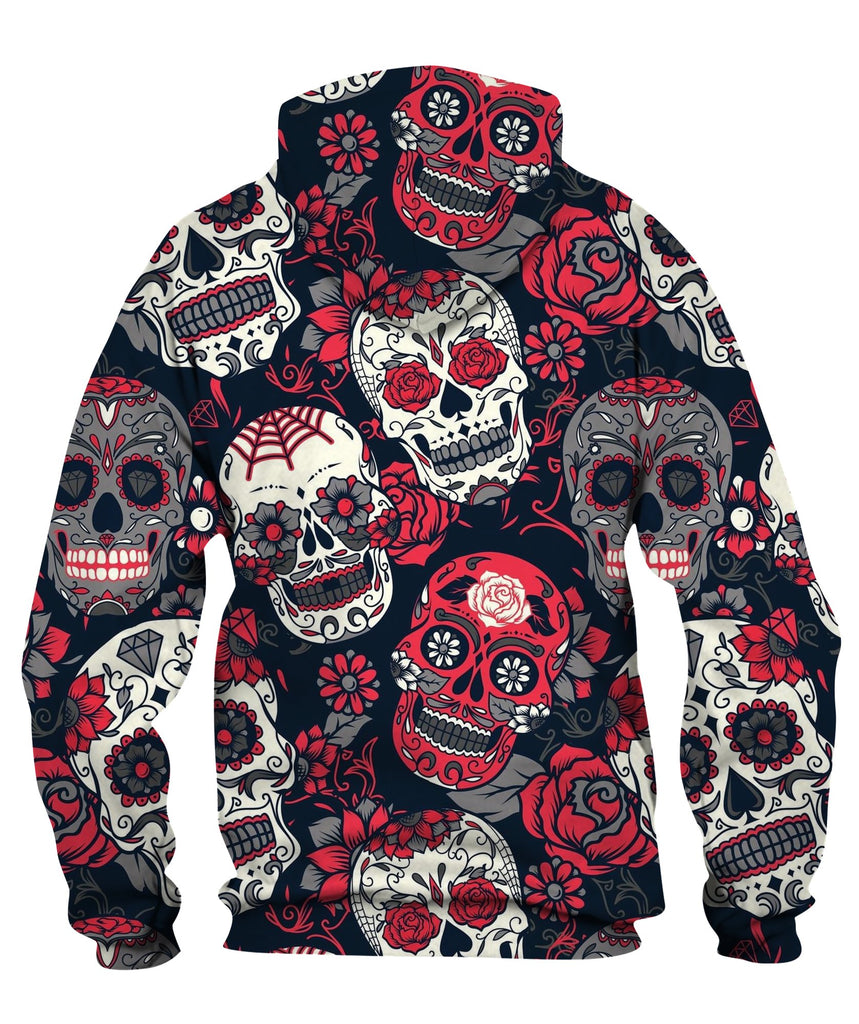 Sugar Skull With Floral Ornament Zip Hoodie