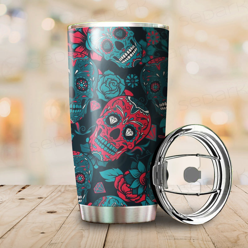Floral Skull Tumbler Cup