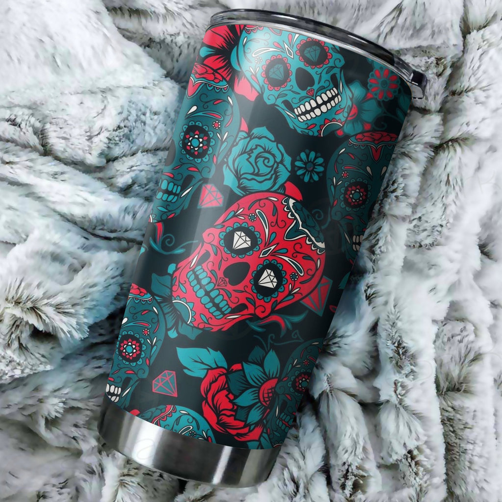 Floral Skull Tumbler Cup