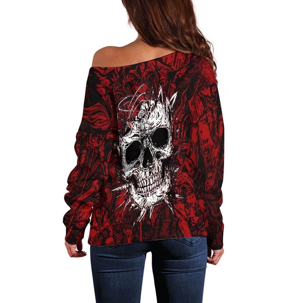 Skull Satan background SED-0083 Off Shoulder Sweaters