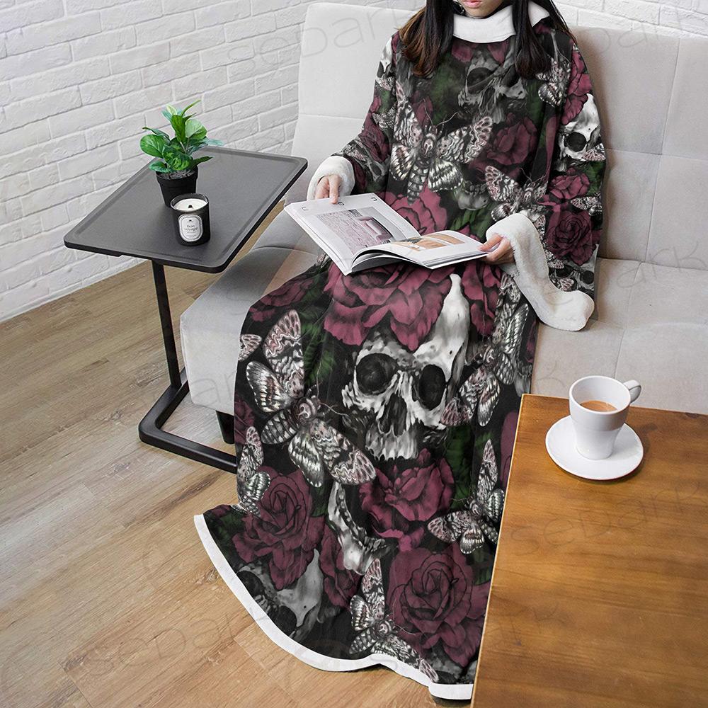 Rose Death Moth Skull SED-0105 Sleeved Blanket