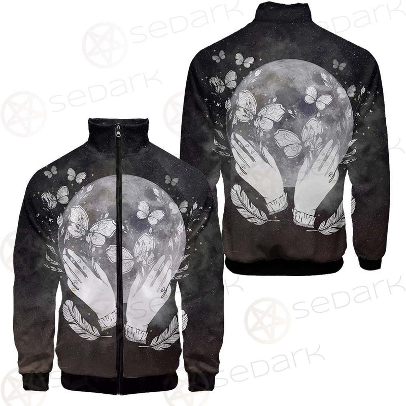 Wicca Moon And Hands SED-0152 Stand-up Collar Jacket