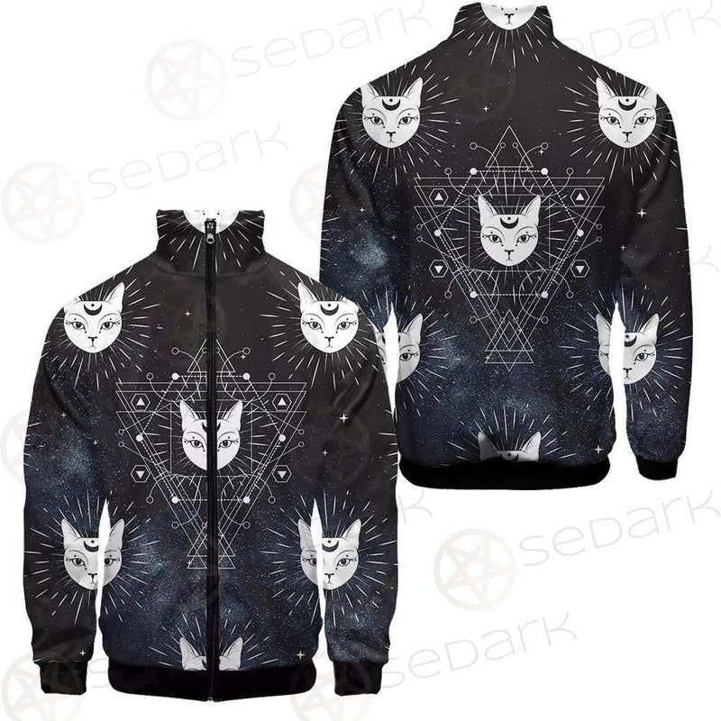 Witch Cat Pattern SED-0154 Stand-up Collar Jacket