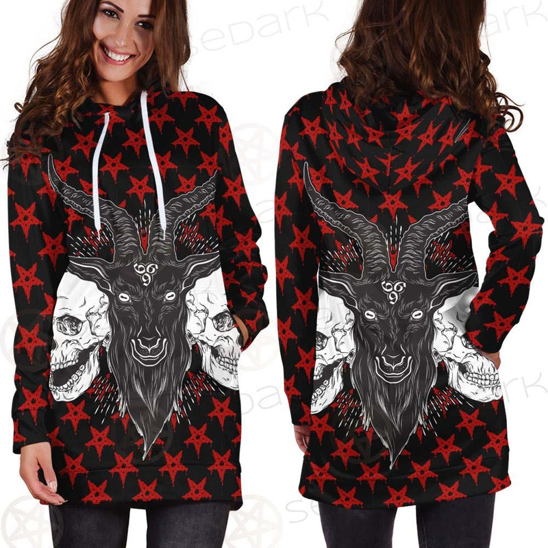Baphomet Demon Goat Head And Human Skulls SED-0355 Hoodie Dress