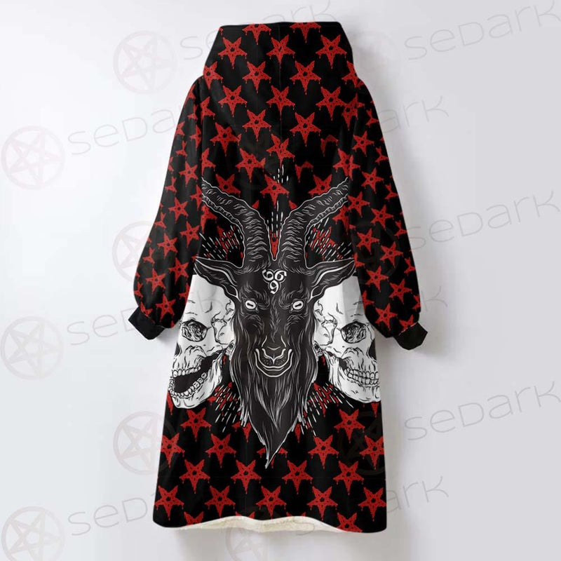 Baphomet Demon Goat Head And Human Skulls SED-0355 Oversized Sherpa Blanket Hoodie