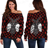 Baphomet Demon Goat Head And Human Skulls SED-0355 Off Shoulder Sweaters