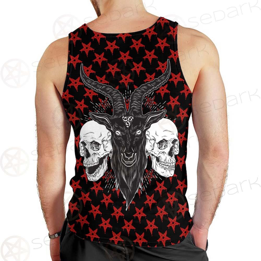 Baphomet Demon Goat Head And Human Skulls SED-0355 Men Tank-tops