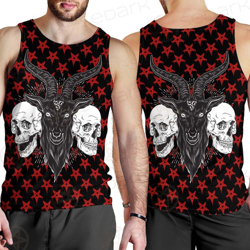 Baphomet Demon Goat Head And Human Skulls SED-0355 Men Tank-tops