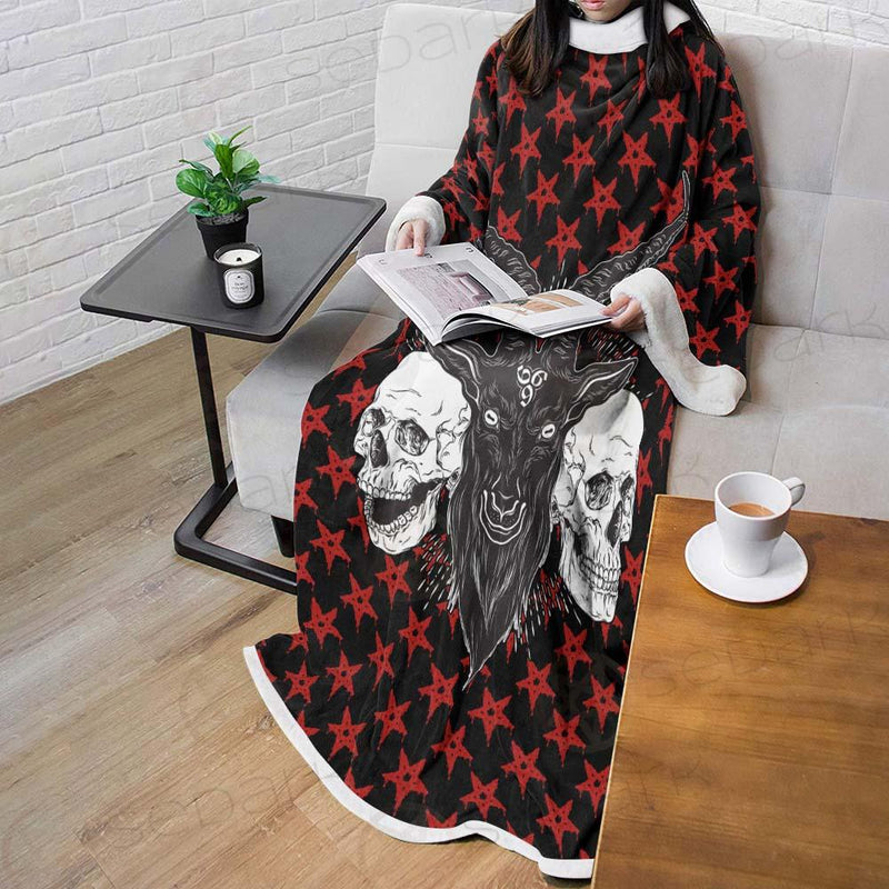 Baphomet Demon Goat Head And Human Skulls SED-0355 Sleeved Blanket
