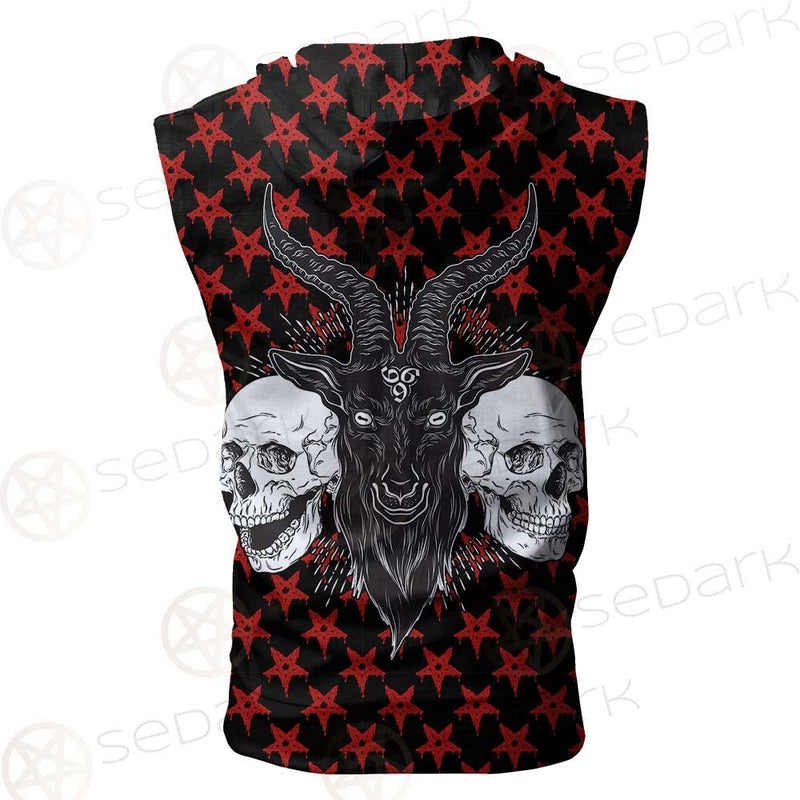 Baphomet Demon Goat Head And Human Skulls SED-0355 Zip Sleeveless Hoodie