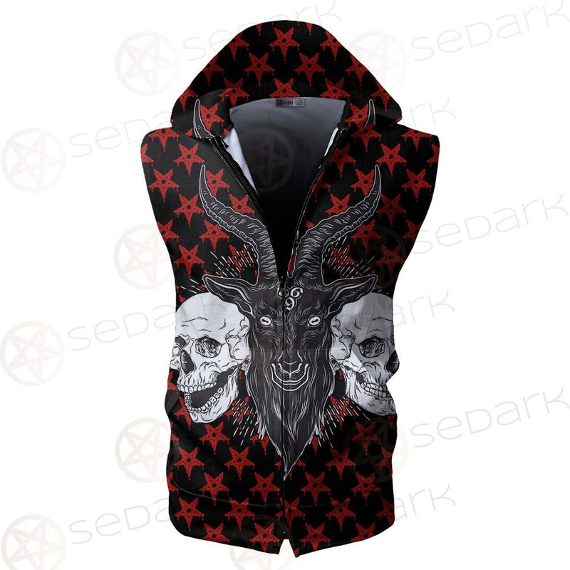 Baphomet Demon Goat Head And Human Skulls SED-0355 Zip Sleeveless Hoodie