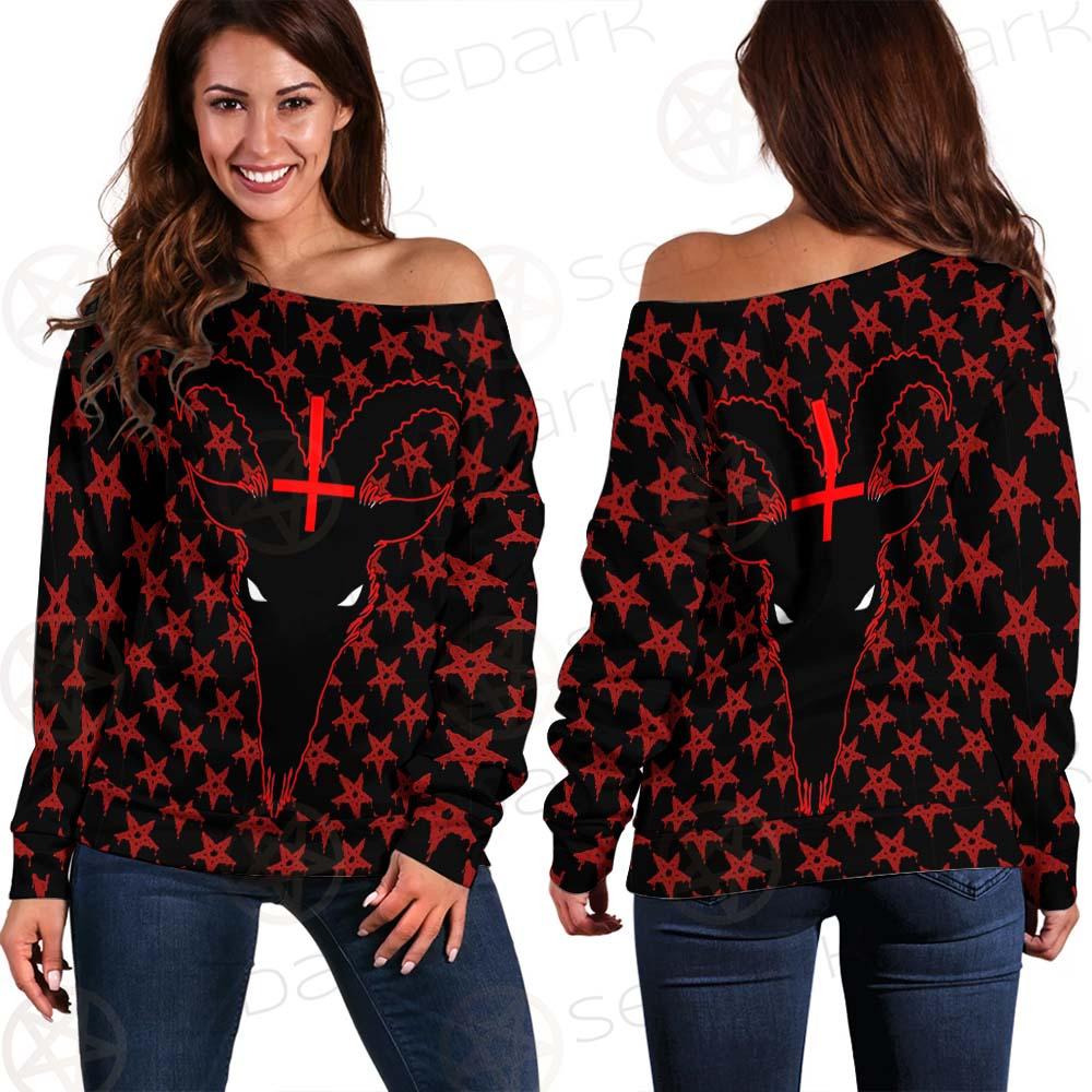 Baphomet Goat Headed Demon With The Red SED-0358 Off Shoulder Sweaters