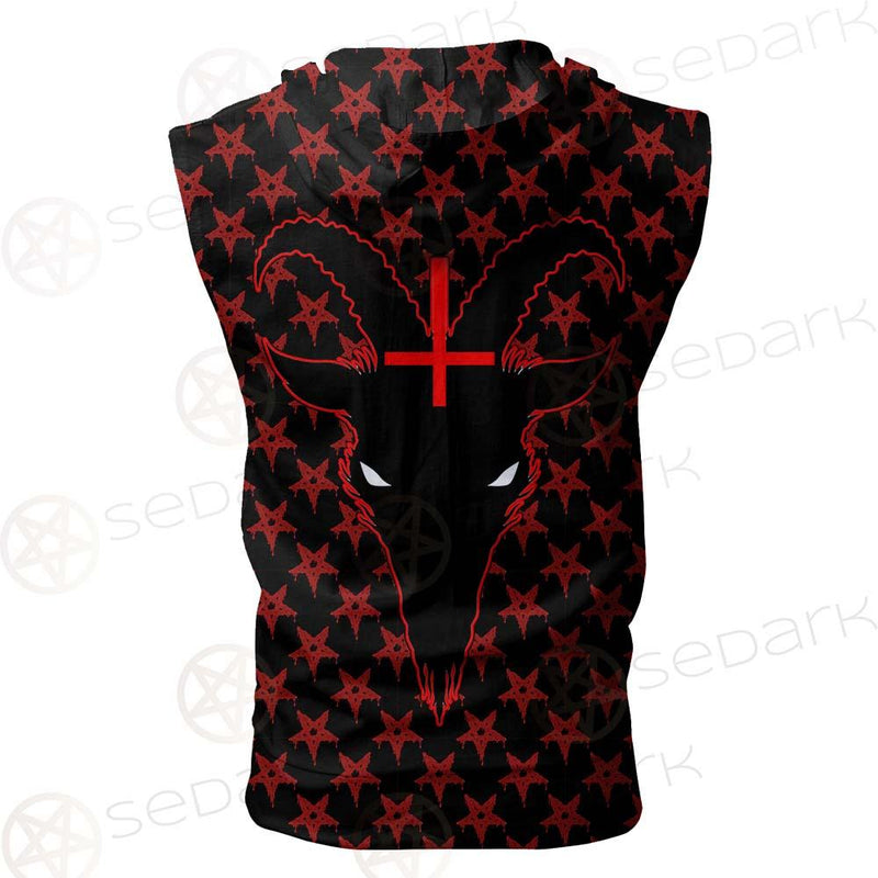 Baphomet Goat Headed Demon With The Red SED-0358 Zip Sleeveless Hoodie