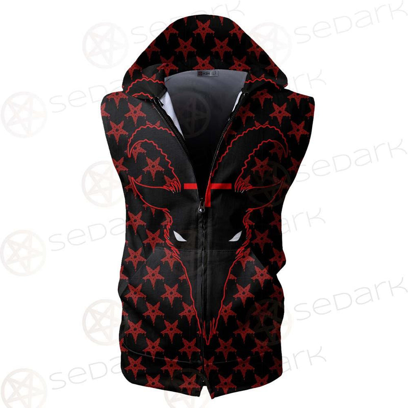 Baphomet Goat Headed Demon With The Red SED-0358 Zip Sleeveless Hoodie