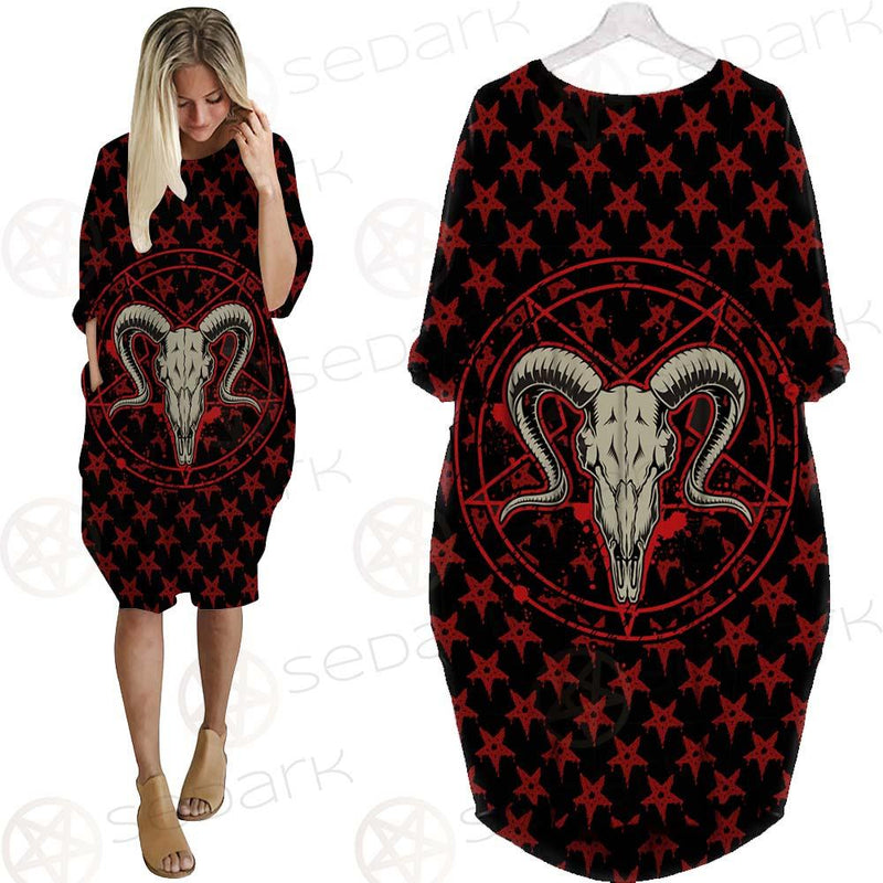Monochrome Emblems With Goat Skull SED-0360 Batwing Pocket Dress