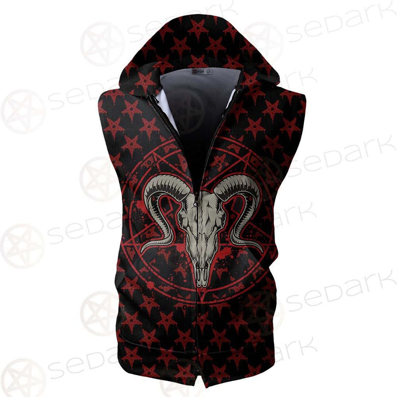 Monochrome Emblems With Goat Skull SED-0360 Zip Sleeveless Hoodie