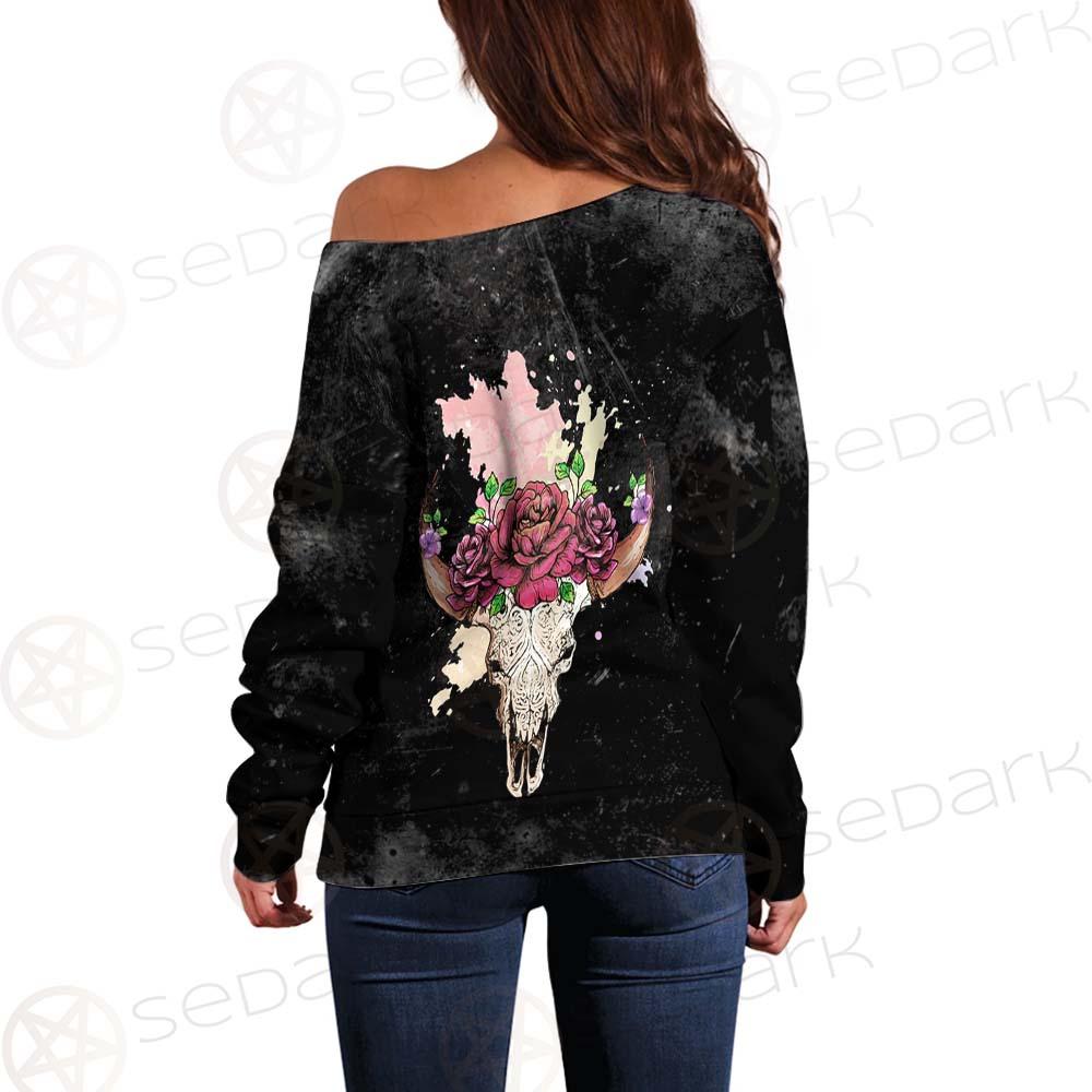 Satan Head Flowers SED-0374 Off Shoulder Sweaters