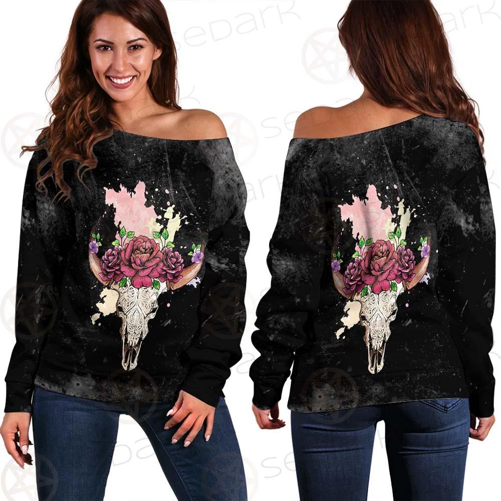 Satan Head Flowers SED-0374 Off Shoulder Sweaters