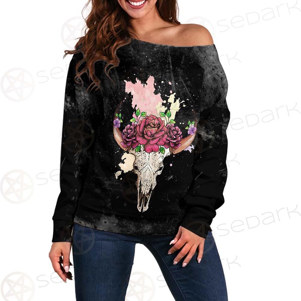 Satan Head Flowers SED-0374 Off Shoulder Sweaters