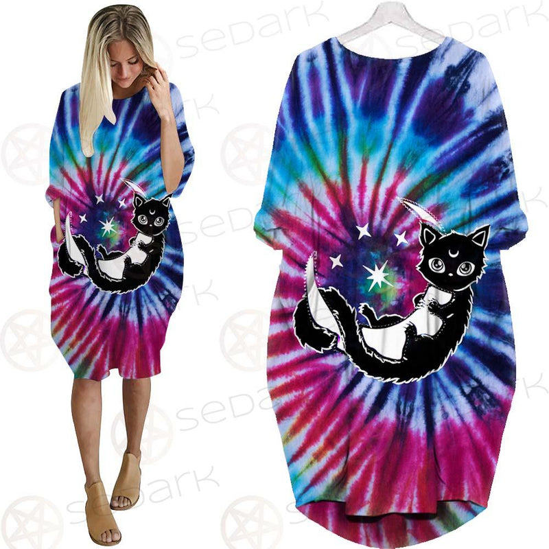 Gothic Cat Background Spill Color SED-0377 Batwing Pocket Dress